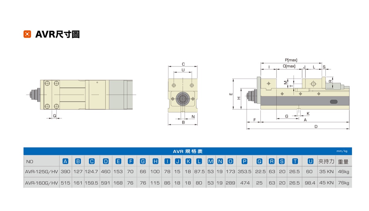 元駿虎鉗AVR反向型虎鉗規格圖與規格表